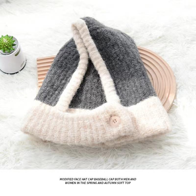 

Trendy brand hat, winter scarf, scarf, integrated wool hat, small and versatile knitted hat, women s pants. M（56-58cm） сірий білий колір