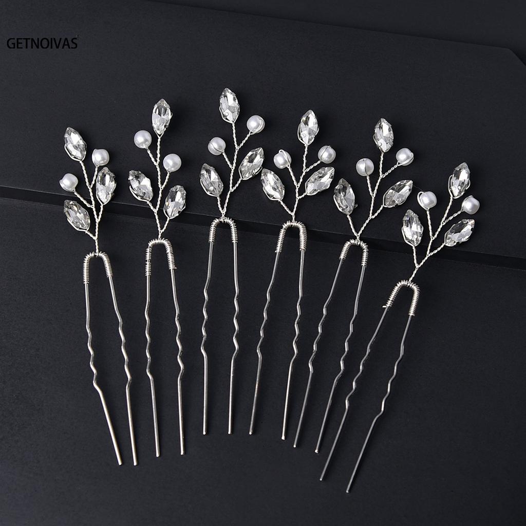 6PCS Rhinestones U-shaped Hair Pins Little Simple Bride Wedding Hair Pins Bridal Hair Piece Wedding Hair Accessories for Women