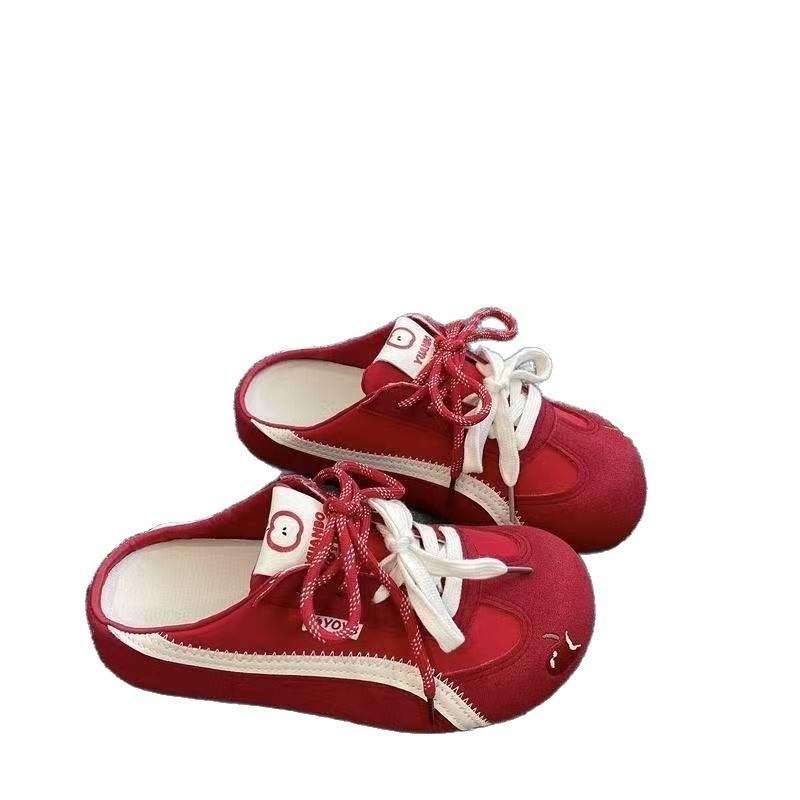 Flat-bottomed Bag Head and Half Slippers for Women To Wear New Summer One-pedal Heel-free Cool Slippers