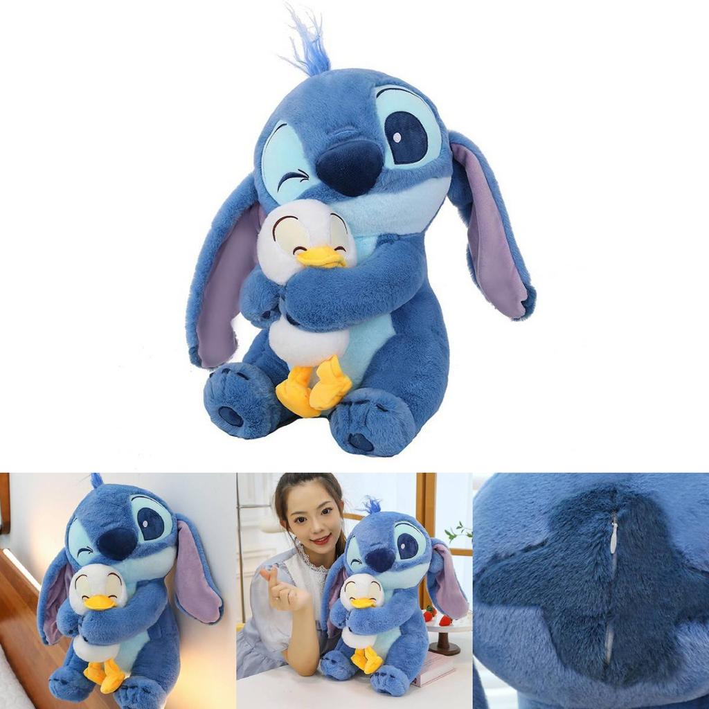 Adorabile Peluche Stitch che Abbraccia un'Anatra Morbido Bambola Ripiena in Cotone PP per Bambini e Fidanzate Regali di Compleanno