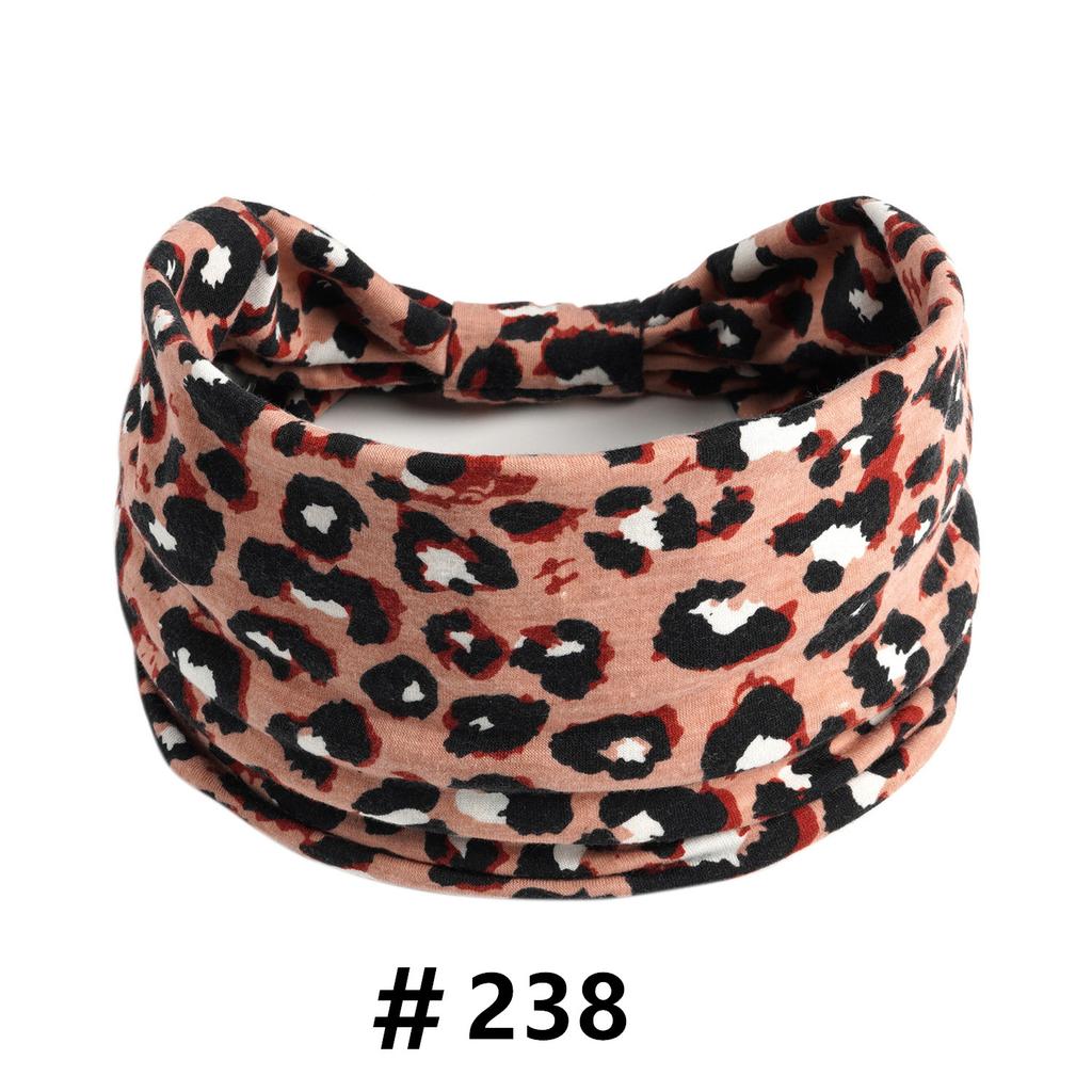 Leopard Print Headbands for Women Wide Boho Turban Head Wraps Cotton Knotted Elastic Hairbands Non Slip Workout Hair Accessories