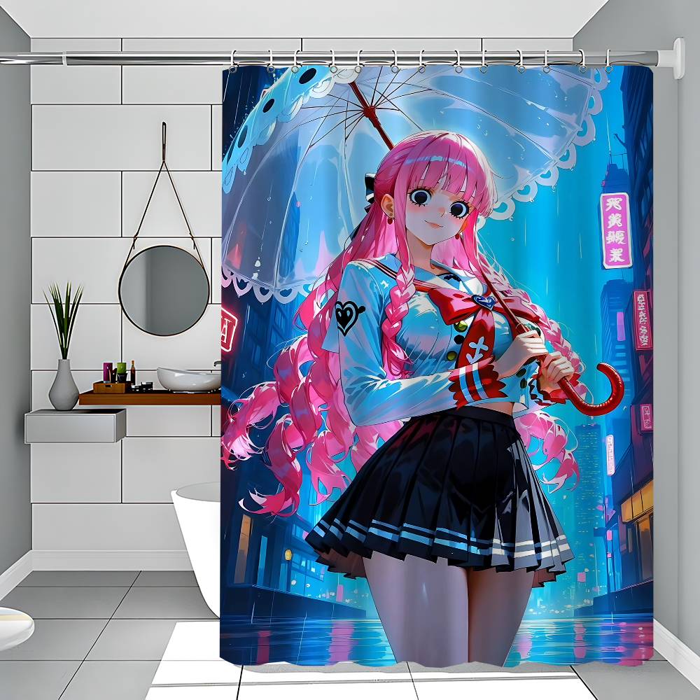 

Perona Cartoon Animation Shower Curtain Outdoor Scenery Summer Vacation Bathroom Decor Holiday Polyester Bath Curtain With Hook 90x180 cm
