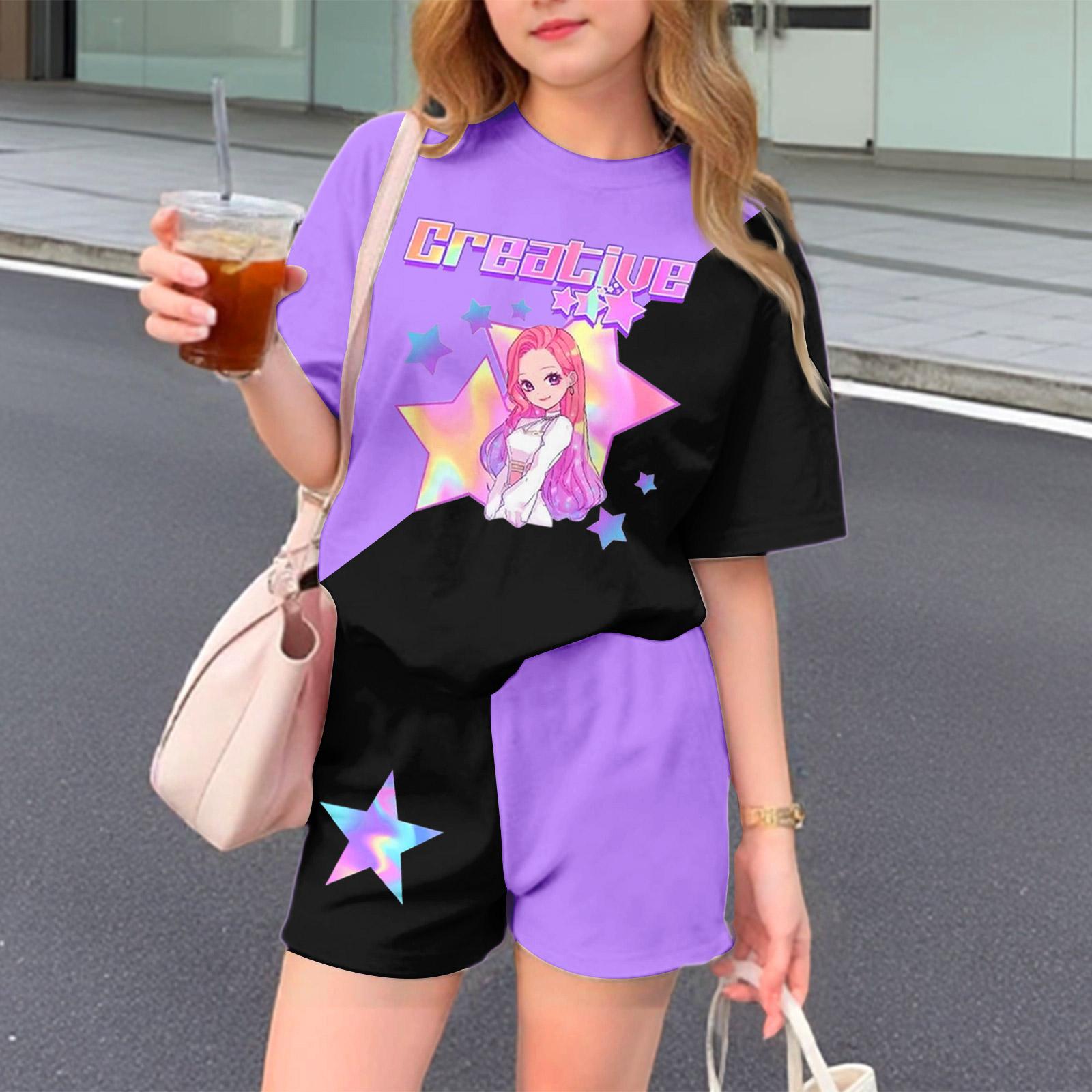 

Детский патриотический наряд - комплект из 2 предметов: короткий рукав и шорты для девочки 140 фиолетовый