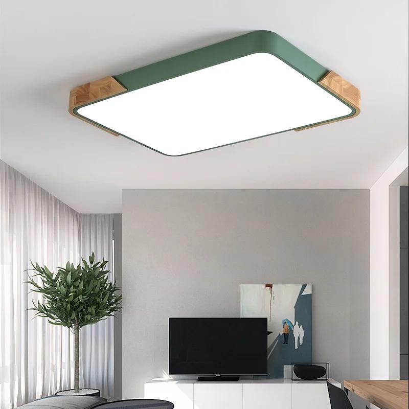 

Nordic LED Ceiling Lamps Wooden Macaron Modern LED Lights Rectangular Remote Dimmable For Bedroom Living Room Home Decor Light 30X30CM&Warm White зелёный