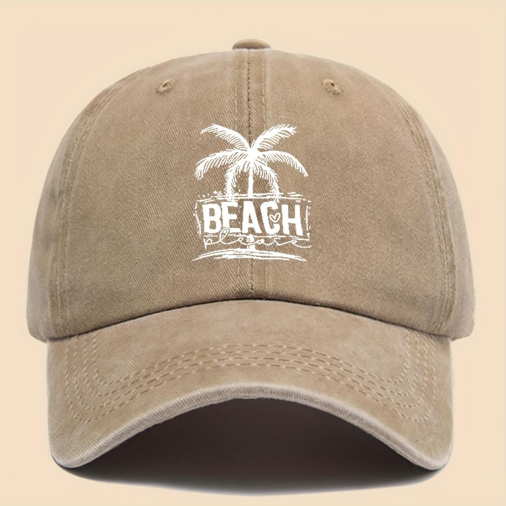 1pc Cool  Breezy Unisex Washed Baseball Cap  Featuring Tropical Palm Trees And Beach Prints Appropriate for Any Season
