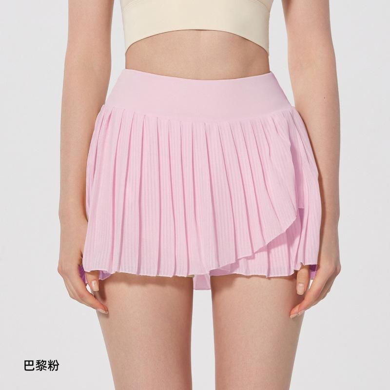 Antibacterial Yoga Skirt Sports Running Pleated Skirt Fake Two-piece Anti-light Lined Golf Tennis Skirt
