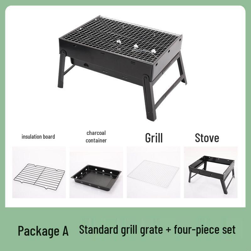 Портативный угольный гриль-барбекю: Полный набор инструментов со складной выдвижной конструкцией для приготовления пищи на открытом воздухе