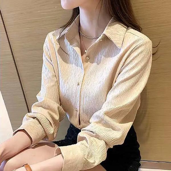 

WTEMPO Однотонные шикарные ретро элегантные рубашки с V-образным вырезом весна-осень с длинным рукавом повседневные универсальные топы на пуговицах блузки XXL абрикосовый