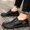Hand-stitched Men's Outdoor Casual Shoes,Slip-on Flat Leather Shoes,Spring Breathable Plus Size Loafers