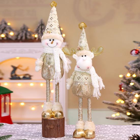 Christmas Gnome Plush Doll Retractable Legs Santa Claus Snowman Elk Ornament Adjustable Standing Figurine Decoration
