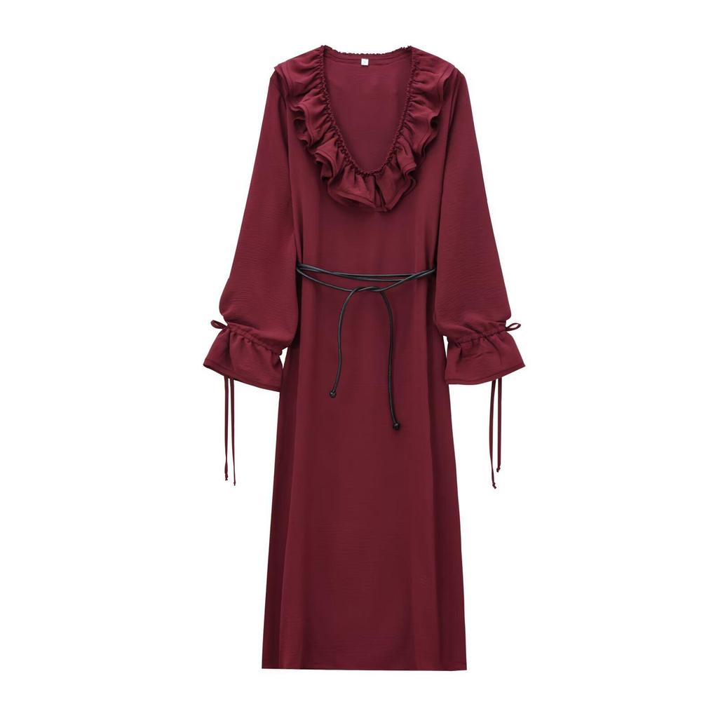 2024 Winter Women's Layered Long Sleeve Midi Dress - European & American Fashion Style