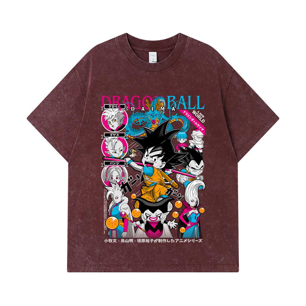 275 GSM Washed T-shirts 100% Cotton Dragon Ball V32 Daima Print Unisex Heavy Cotton T Shirt
