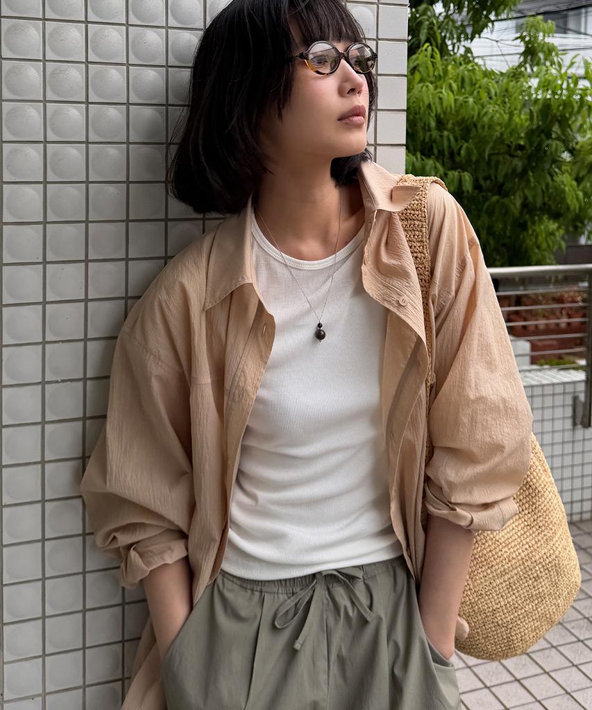 MALOUPE 4121 Summer Nylon Oversized Shirt (Beige)