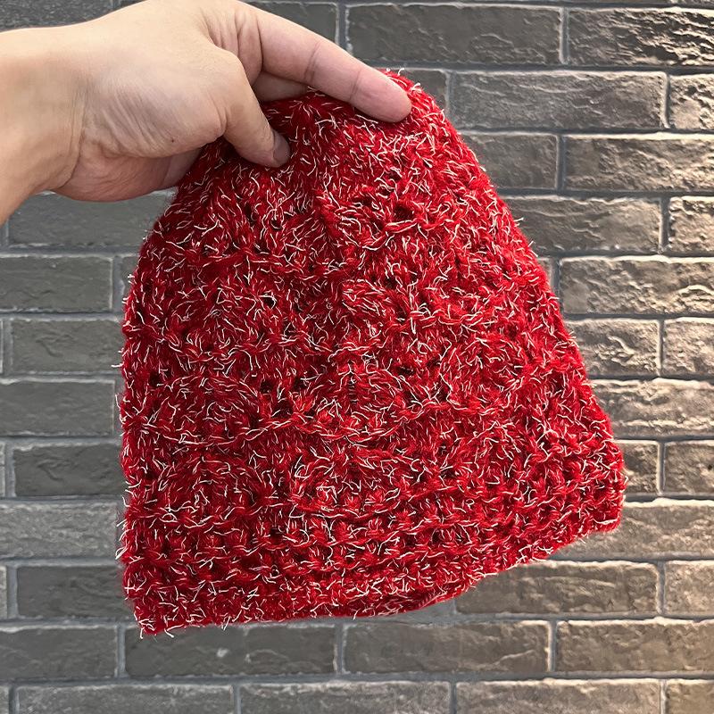New Versatile Color Dopamine Design Hollow Knitted Hat Women's Summer Thin Breathable Face Small Baotou Hat