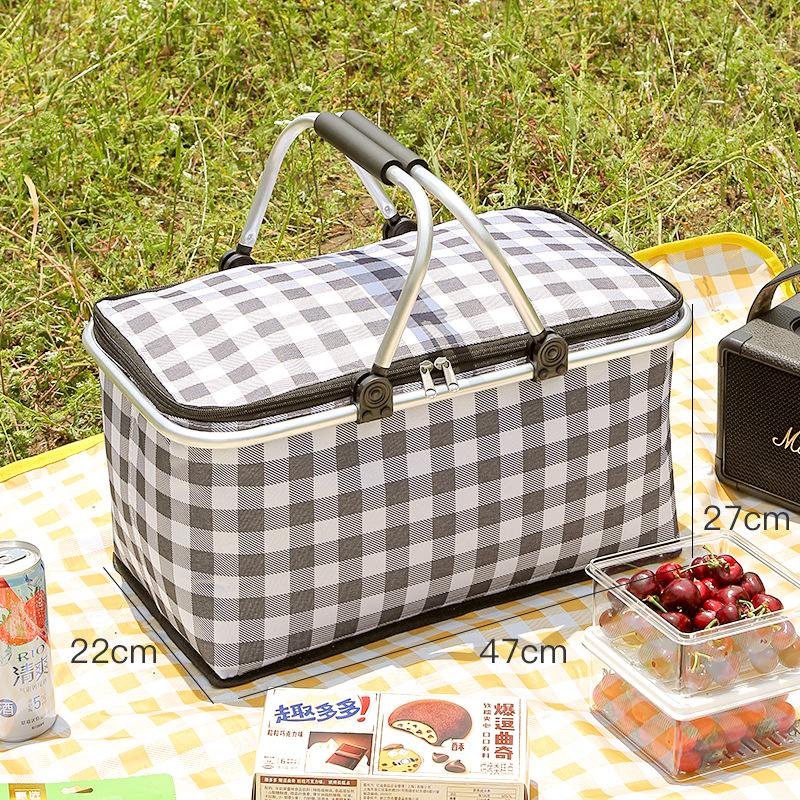 Outdoor Picnic Basket Large Capacity Foldable with Aluminum Foil and Metal Frame Essential Thermal Insulation Camping Lunch Bag