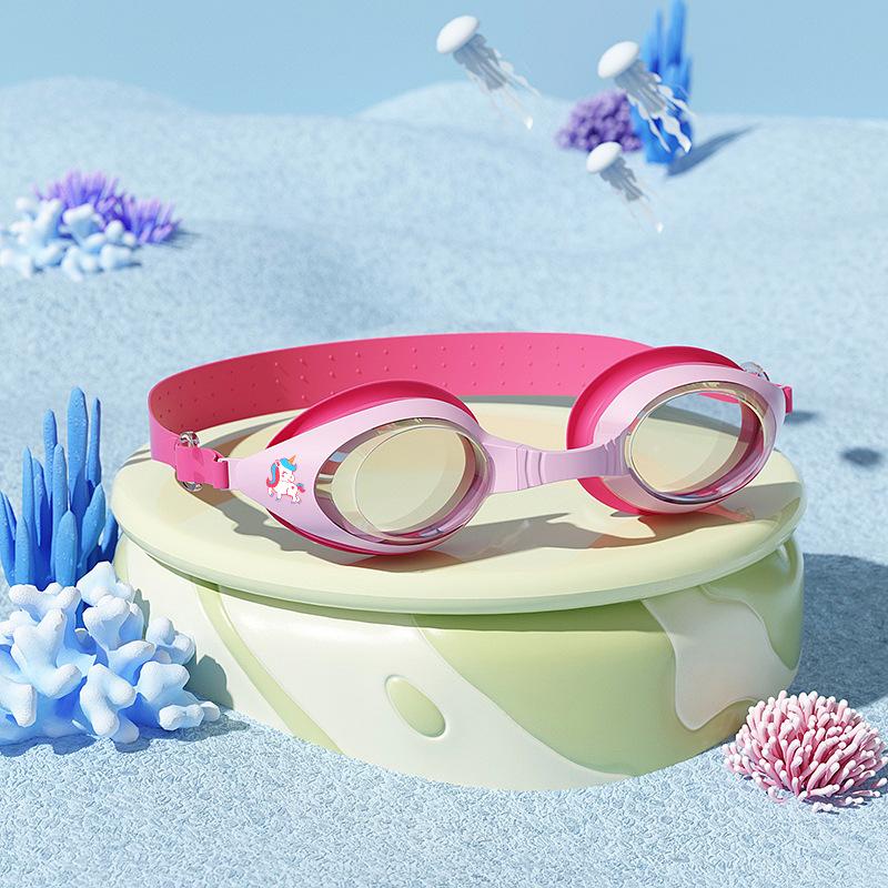 

Children s swimming goggles for boys and girls, high-definition waterproof and anti-fog swimming goggles, flat lens professional large-frame diving Unicorn-Bagged version【