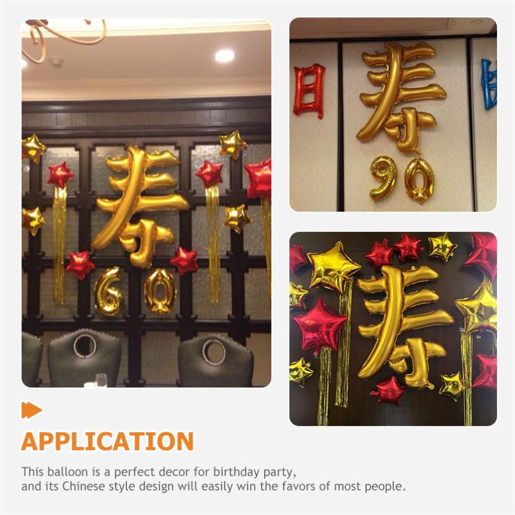Gadpiparty Chinese Fortune Balloons Good Fortune in Chinese Longevity Balloons Aluminum Foil Chinese Balloon for Birthday Decoration Golden