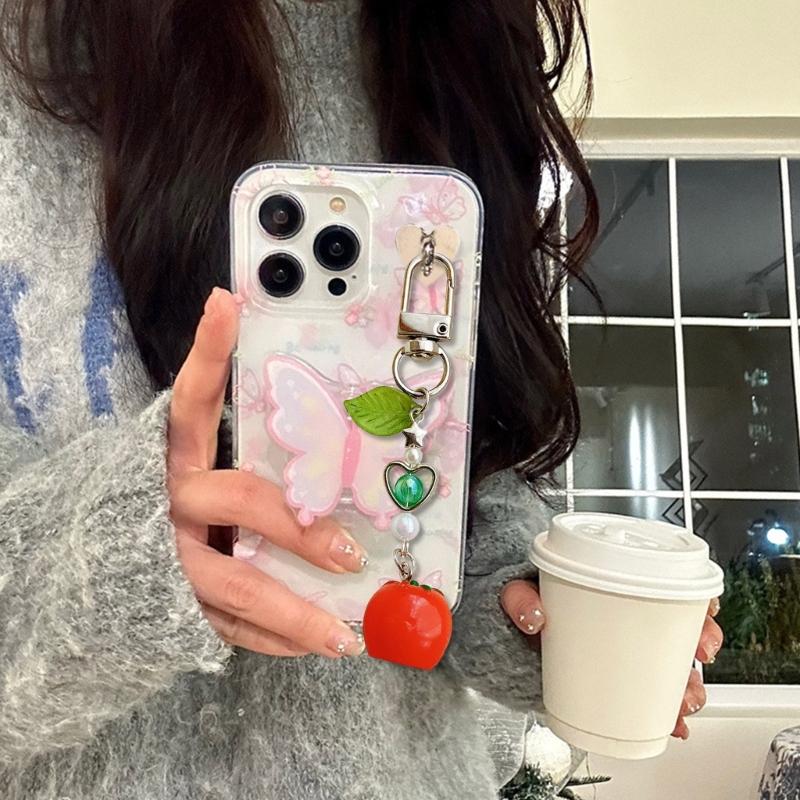 Unique Handmade Tomato Keychain Charm Pendant with Leaf Detail Portable Accessory for Girls Bag Decoration Daily Use