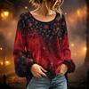 Women's Round Neck Long Sleeve Halloween Print Blouse Top for Party Wear