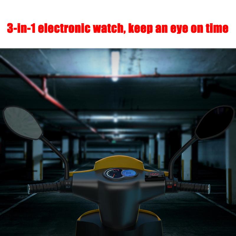 Professional 12V Motorcycle Digital Clock Voltmeter Thermometer Motorcycle Accessory 3 In 1 Electronic Meter Dust-proof Watch