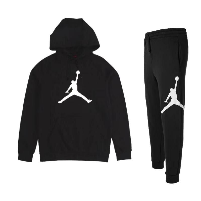 

Jordan Флисовый свитер с капюшоном с большим логотипом и завязками на талии, длинные брюки, повседневный спортивный комплект, мужские комплекты, черный цвет DA6804-010+DA6802-010 XL