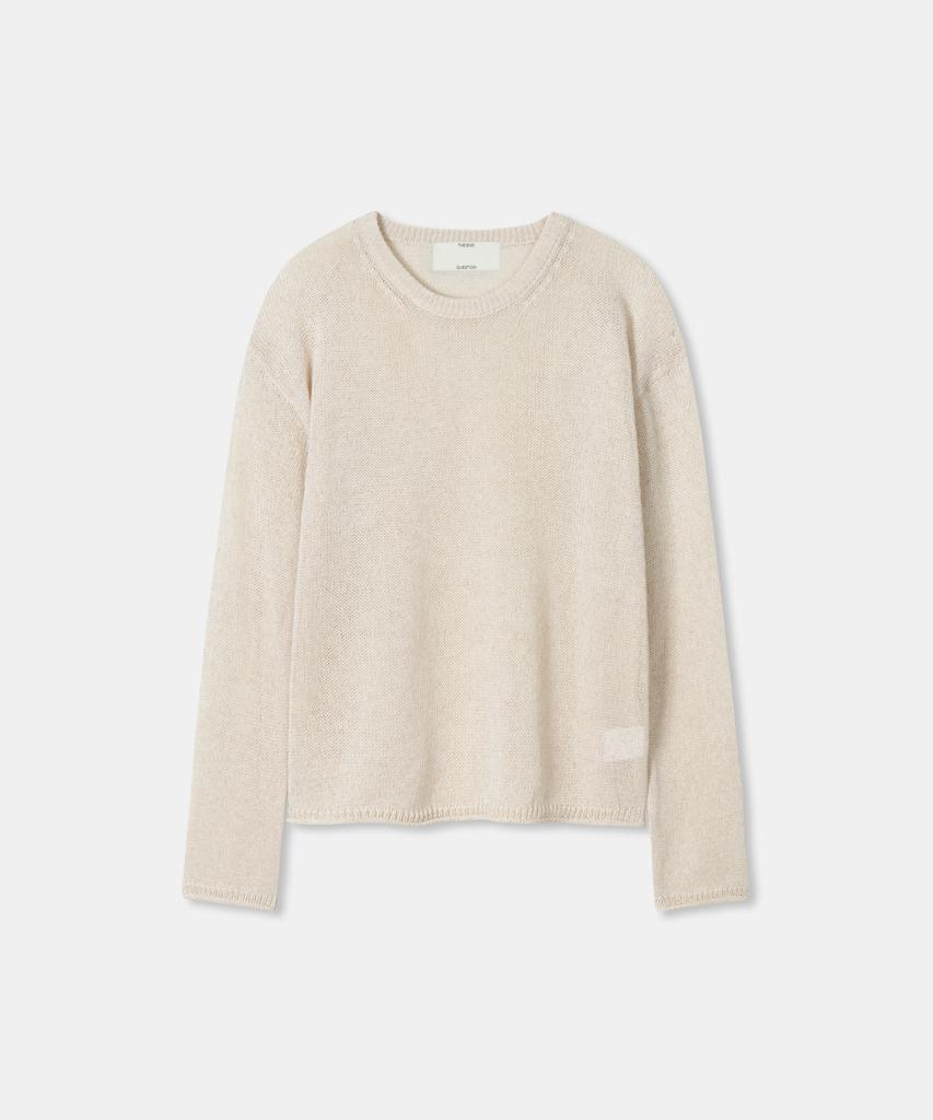Diaendeukweseucheon Linen Blend Crewneck Knit Top / Beige