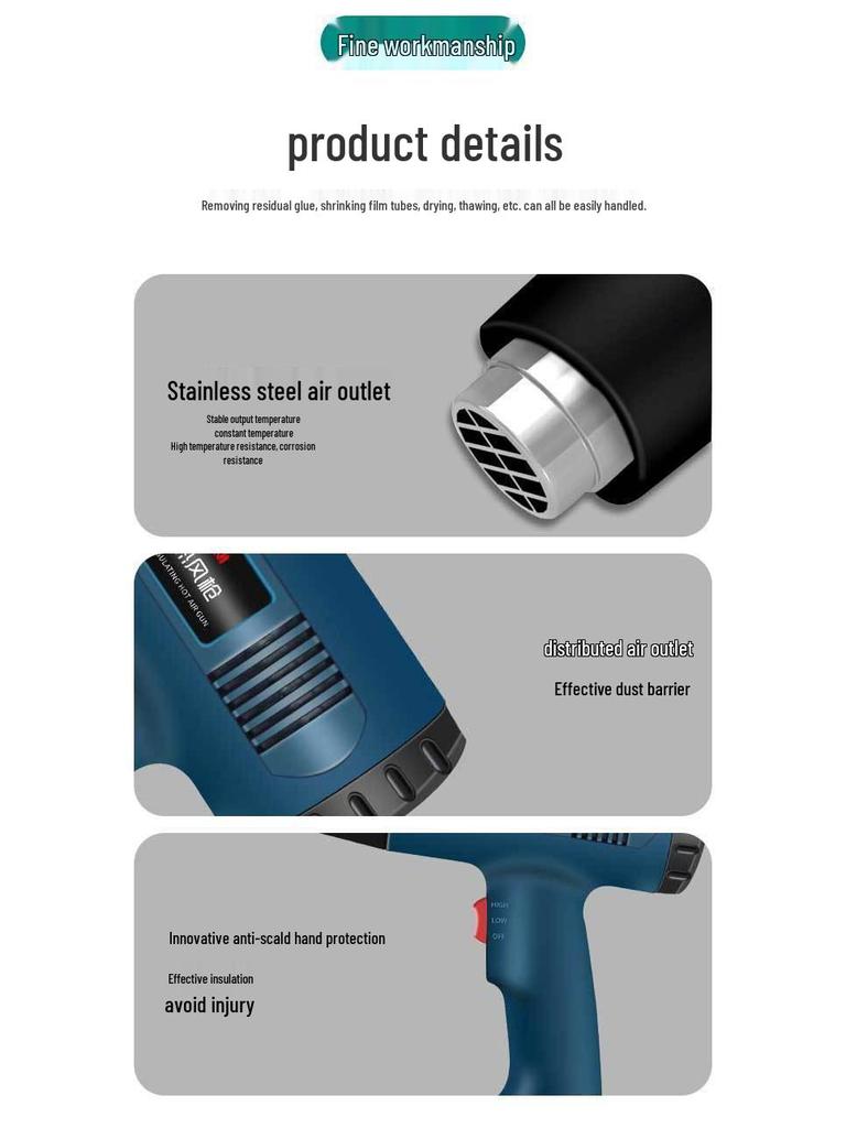 Adjustable Temperature Hot Air Gun for Car Wrapping and Heat Shrink, Small High Power Industrial Blower Flame Gun.