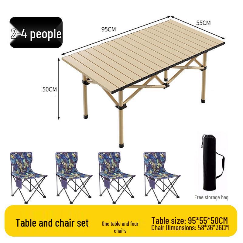 Outdoor Portable Folding Table & Chairs Set - Lightweight Roll-Up Table with Camping Seats