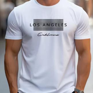 Men's Summer Loose Los Angeles Graphic Print Slim Casual Sports Round Neck Short Sleeve T-Shirt Top
