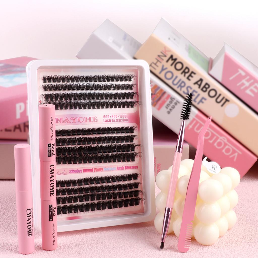 Diy False Eyelashes Single Tuft Of Thick 60D + 80D + 100D False Eyelashes Set With Glue Tool
