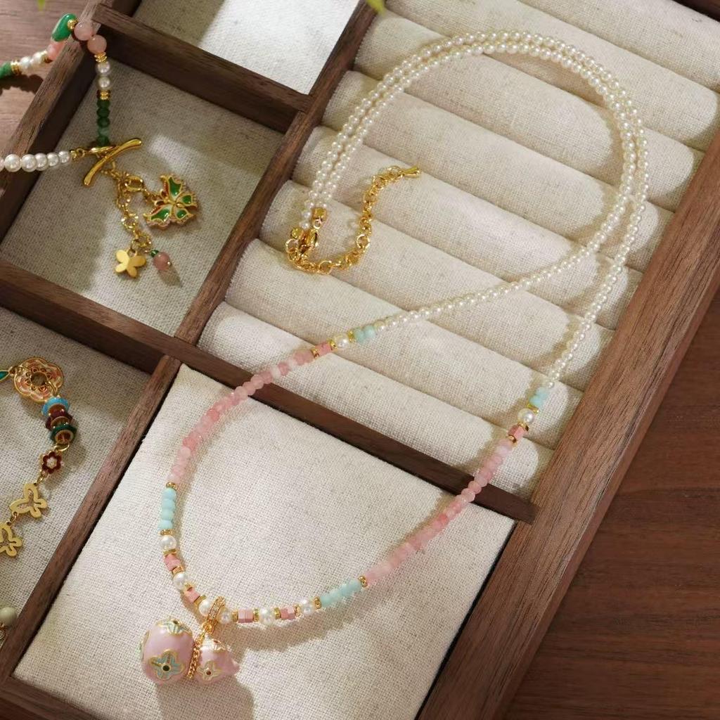 Colorful Enamel Drip Glaze Gourd Pearl Necklace – Women's Luxe Beaded Long Sweater Chain