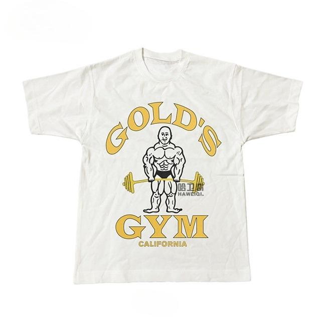 Golds Gym Sports Shortsleeved Mens Oversized American Retro Bodybuilding Crewneck Tshirt