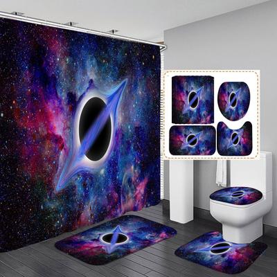 Juegos de Cortina de Ducha Serie Cielo Estrellado Luna Estrellas para Baño Alfombras de Baño Antideslizantes Tapa Cubre Inodoro Alfombra de Baño
