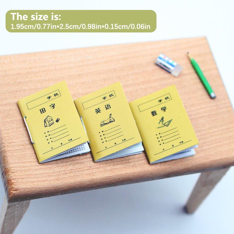 3ks 1:12 Miniaturní cvičebnice pro domeček pro panenky Mini čínské matematické anglické cvičebnice Papírový poznámkový blok Model Dekorace životních scén Dárek
