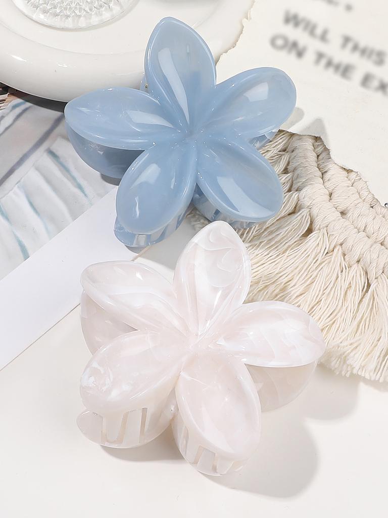 2 Pcs Hawaiian Flower Claw Clips for Women,Marble Vein Flower Hair Claw Clips for Thin Hair,Cute Beach Hair Accessories