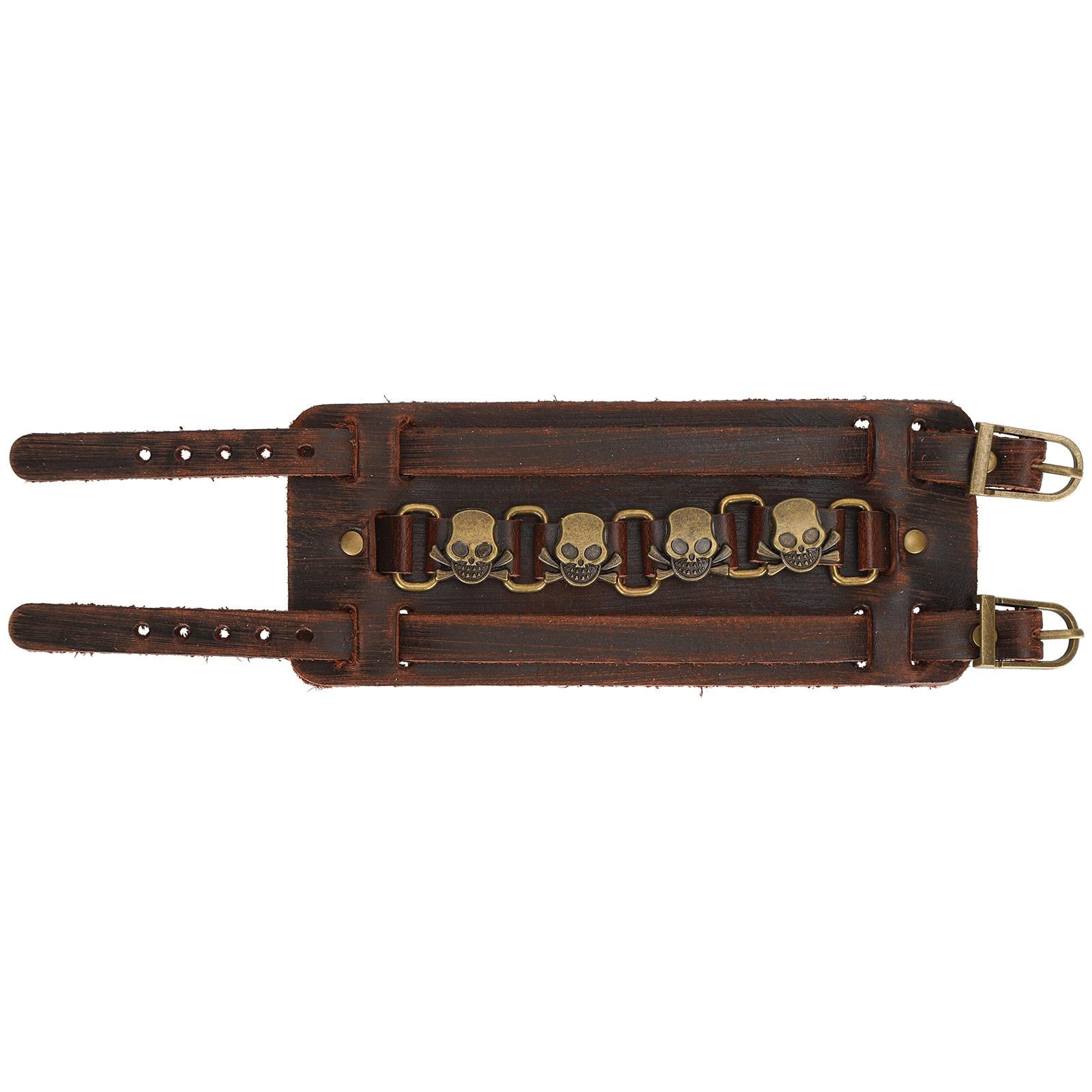 Wosawe Outdoor Sports Women's Brown Braided Bracelet Split Leather Adjustable Pin Buckle Handmade Vintage Skull Wrist Cuff Jewelry( )
