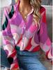 Mode Elegantes Büro Damenhemd Damen Casual Graffiti Bedrucktes Hemd Kragen Knopf Langarm Haushemd Damen Bluse