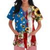 Damen Kurzarm Unabhängigkeitstag Aufdruck V-Ausschnitt Tasche Arbeitskleidung Oberteil
