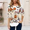 Women Plus Size Round Neck 3 4 Sleeve T Shirt Cartoon Tiger Printed Curved Hem With Pockets
