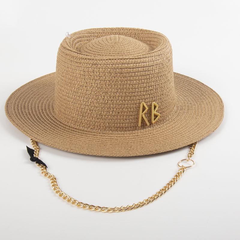 Fashionable Metal Letter Straw Hats for Women Men Summer Outdoor Holidays Beach Sun Hat Panama Hat