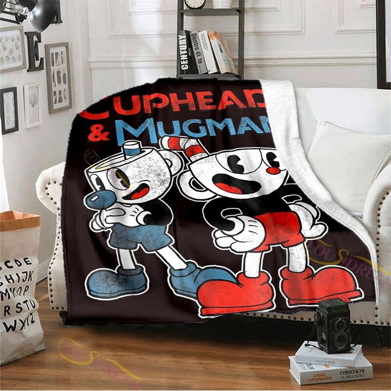 Playroom Cuphead and Mugman Pattern Flannel Blanket Cozy Bed Blanket Lightweight Soft Throw Blanket Sofa Quilt for All Seasons