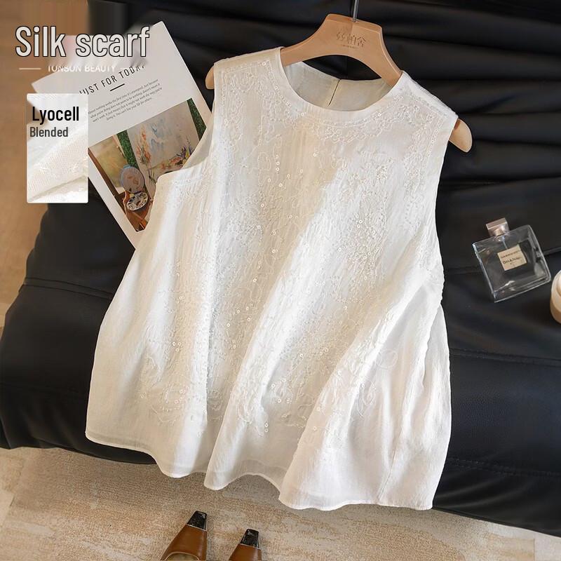 SIBASHE Sweet Embroidered Lyocell Sleeveless Blouse L
