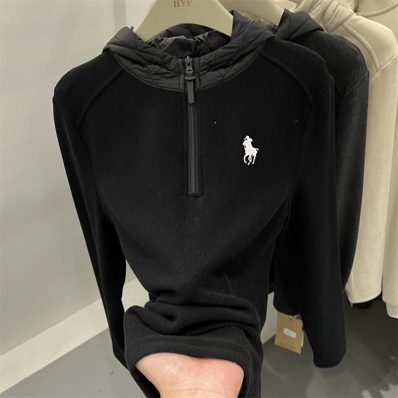 Women s Winter Half-Zip Corduroy Hoodie with Embroidered Horse Design L