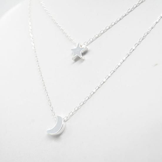 Women's Sexy Star Moon Double-Layer Vertical Drop Bar Pendant Charm Necklace