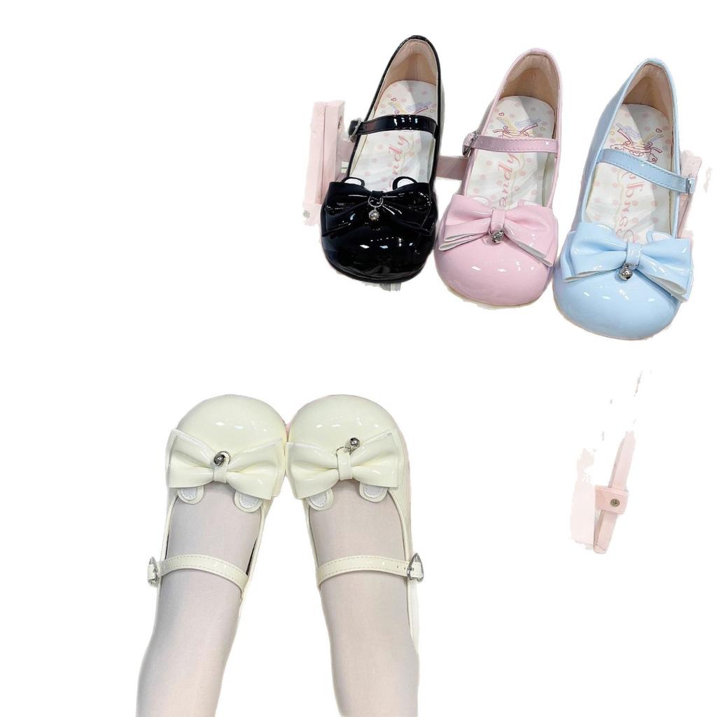 Summer new round head low heel bow daily student versatile daily cute fashion