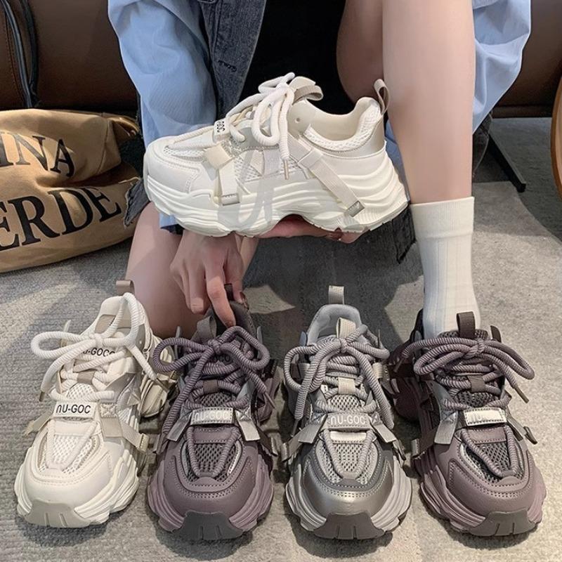 2025 Women Chunky Sneakers Summer White Lace-up Platform Sports Sneakers Summer Breathable Casual Walking Footwear Zapatos Mujer