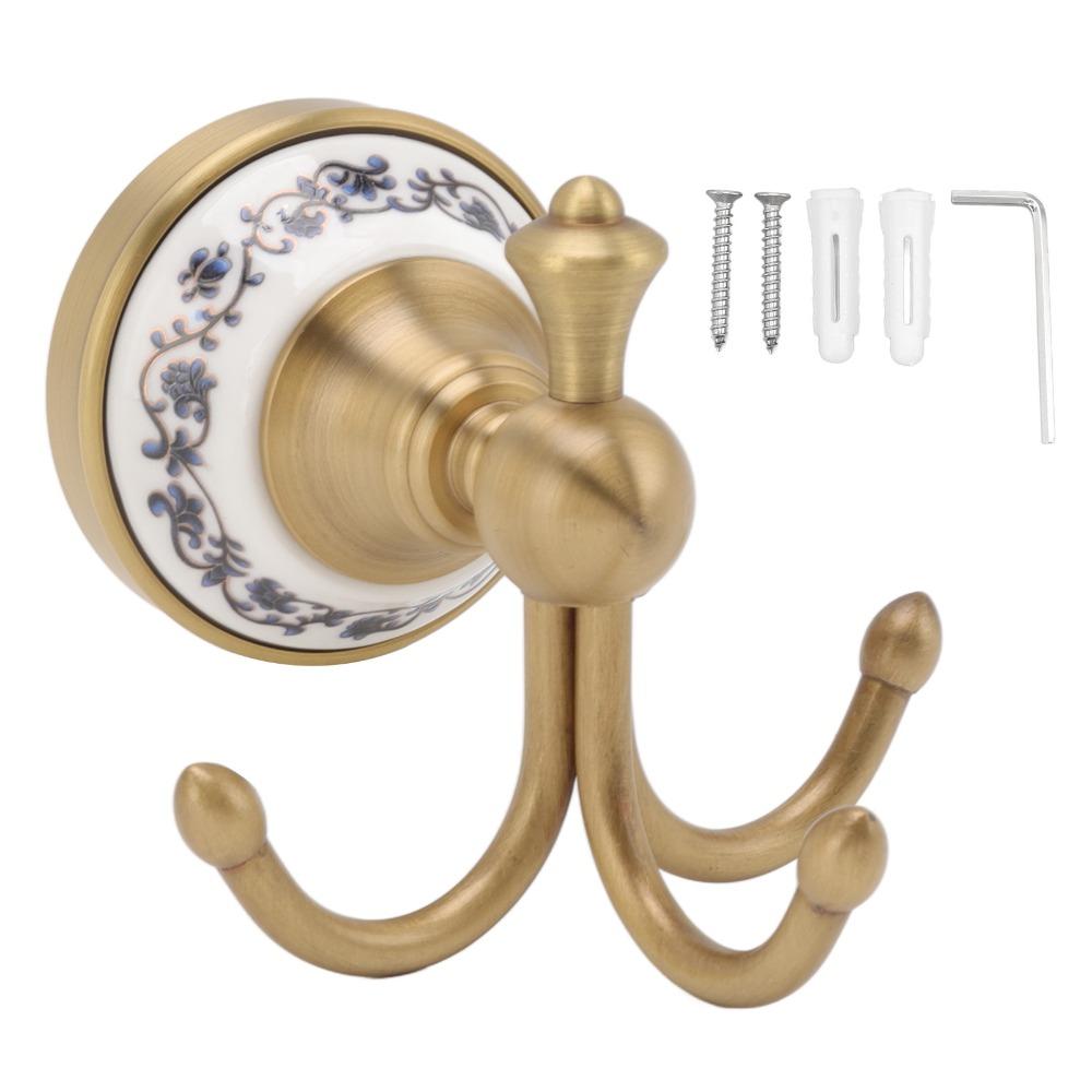 Copper Ceramic Clothing Robe Hook Golden Robe Hook 3 Prongs Coat Hook  Space Saving