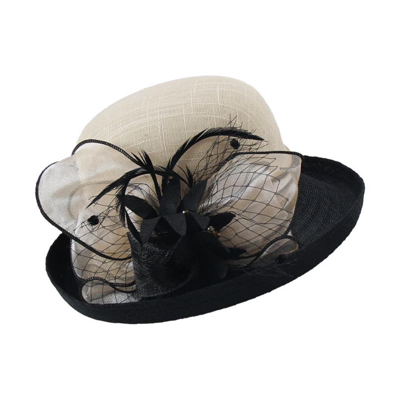 Temperament Curled Top Hat Linen Mesh Flower Pot Hat Ladies Summer Dome Breathable Sun Hat