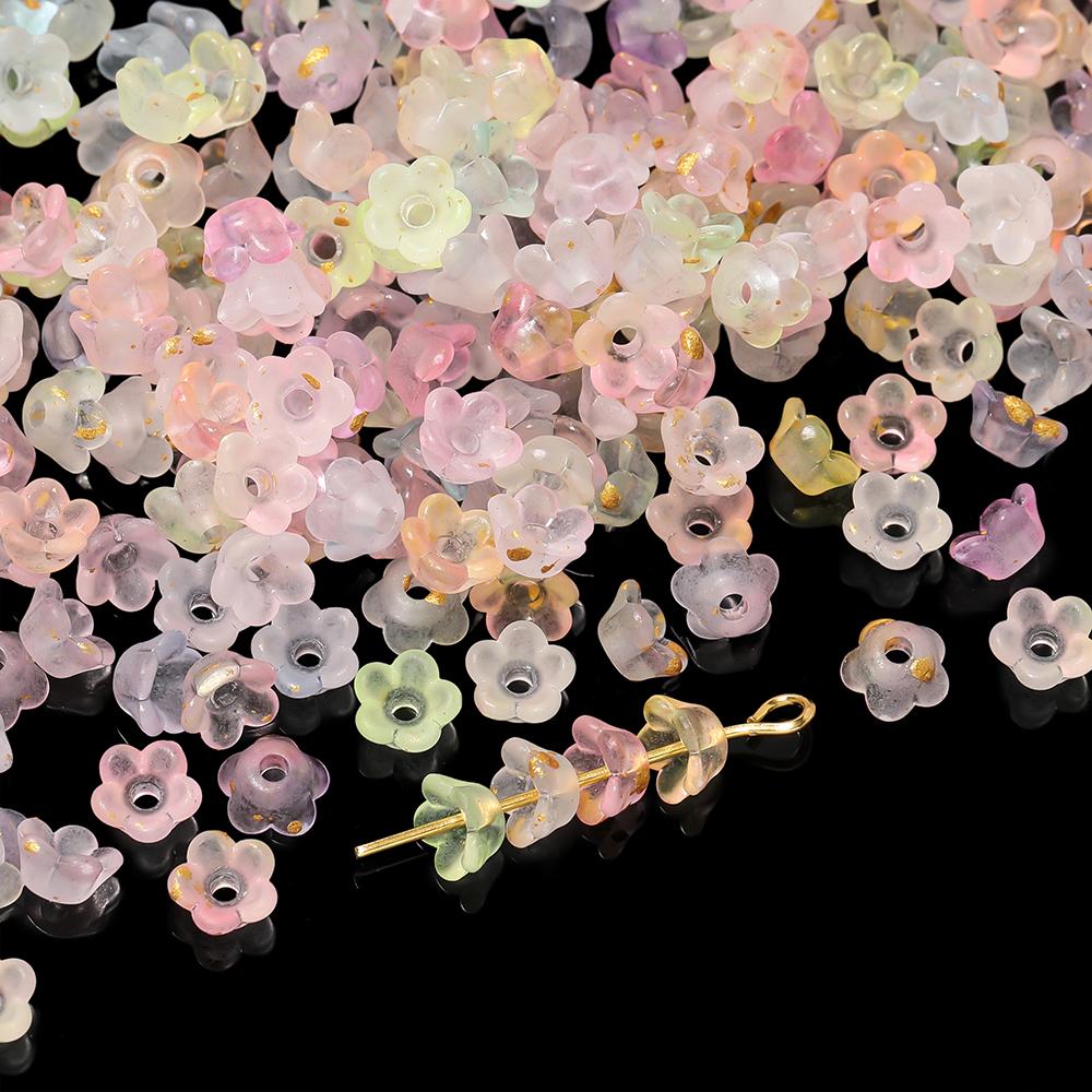 100pcs Gradient Color Flower Shaped Beads Caps Acrylic Spacer Beads for DIY Jewelry Earrings Bracelets Necklaces Making Findings