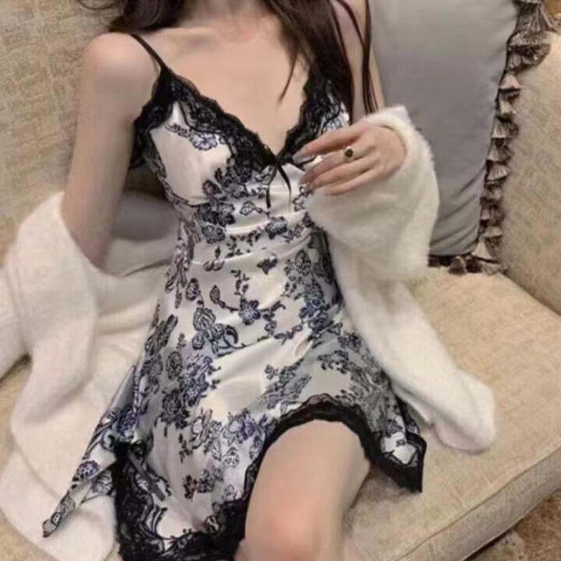 

Женская сексуальная кружевная ночная сорочка с V-образным вырезом, ночная сорочка на бретелях, женская ночная одежда без рукавов, ночная сорочка для сна для дам XXL